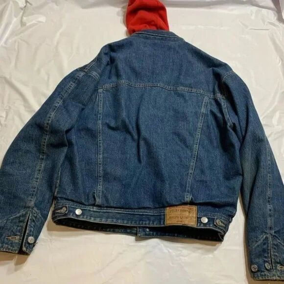 Vintage Ralph Lauren Denim Polo Country Denim Hoodie Sweater Trucker Jacket Sz M - Picture 7 of 13